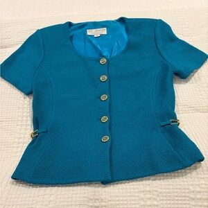 St. John Blue Textured Short Sleeve Jacket